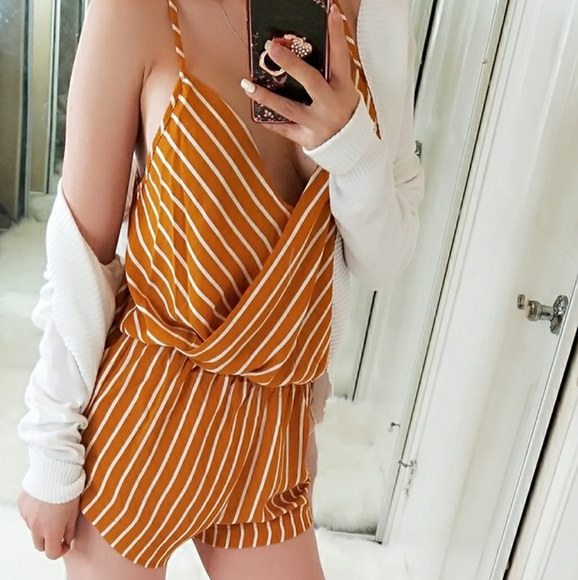 Striped Surplice Neckline Romper - Picture 3 of 7